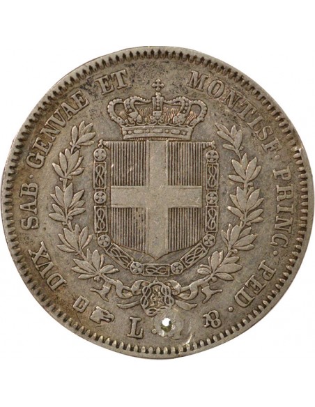 Sardaigne Victor Emmanuel II 1 lire Argent 1857 T Turin