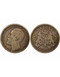 Suède Oscar II 1 krona Argent 1875 Stockholm