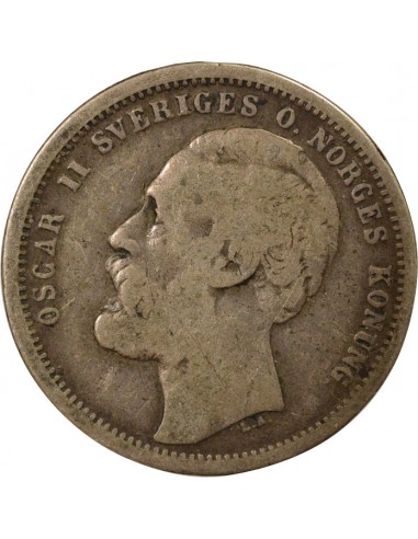 Suède Oscar II 1 krona Argent 1875 Stockholm