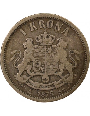 Suède Oscar II 1 krona Argent 1875 Stockholm