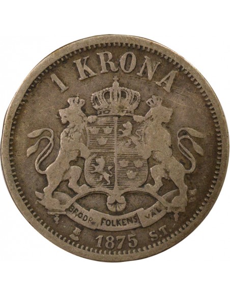 Suède Oscar II 1 krona Argent 1875 Stockholm