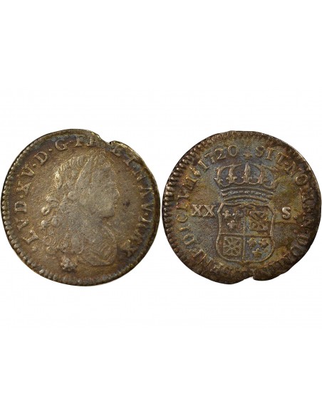 Louis XV Navarre 20 sols Argent 1720 T Nantes