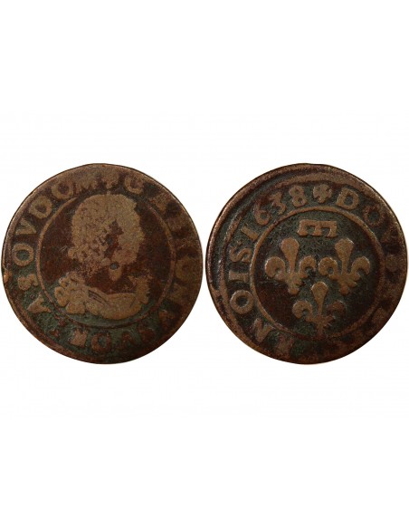 Gaston d'Orléans Type 13 1 double tournois Cuivre 1638 Trévoux