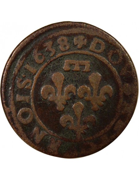 Gaston d'Orléans Type 13 1 double tournois Cuivre 1638 Trévoux