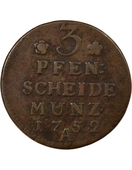 Etats Allemands (Prusse) Frédéric II de Prusse 3 pfennig Cuivre 1752 A Berlin