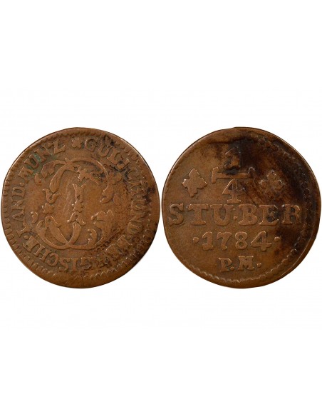 Etats Allemands (Prusse) Charles-Théodore de Bavière 1/4 stuber Cuivre 1784