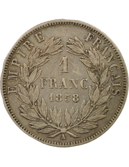 Napoléon III Tête nue 1 franc Argent 1858 A - Paris