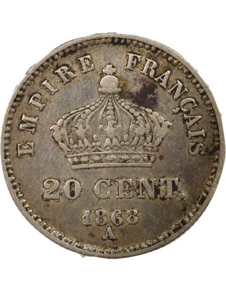 Bonaparte Charles Louis Napoléon (Napoléon III) Grand Module 20 centimes Argent 1868 A - Paris