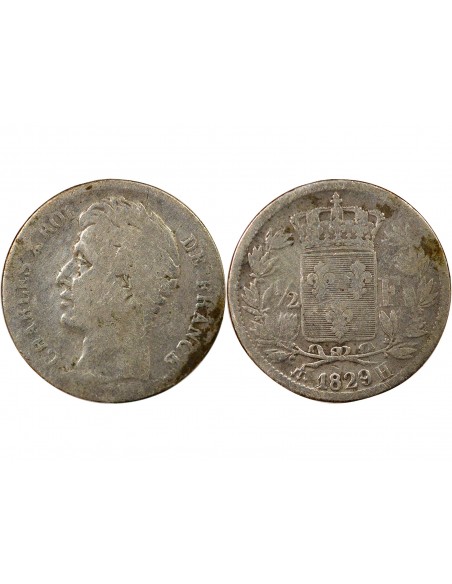 Charles X 1/2 franc Argent 1829 H La Rochelle
