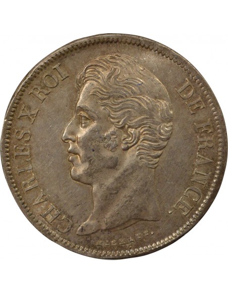 Charles X Tranche en Creux 5 francs Argent 1829 H La Rochelle