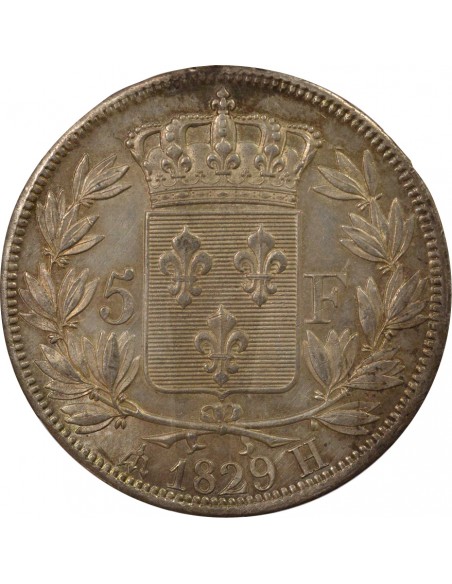 Charles X Tranche en Creux 5 francs Argent 1829 H La Rochelle