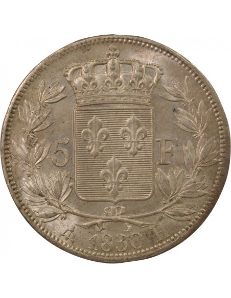 Charles X Tranche en Creux 5 francs Argent 1830 H La Rochelle