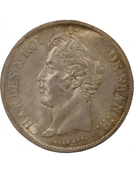 Charles X Tranche en Creux 5 francs Argent 1829 H La Rochelle