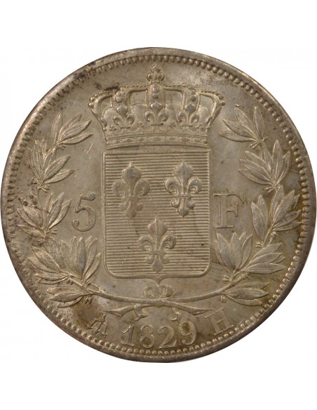 Charles X Tranche en Creux 5 francs Argent 1829 H La Rochelle
