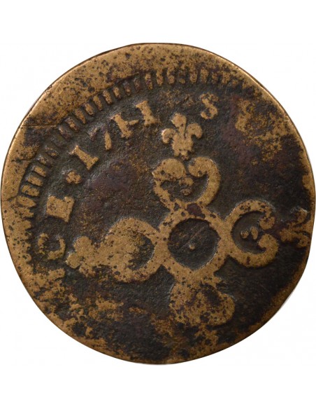 Louis XIV Dardennes 6 deniers Cuivre 1711 H La Rochelle