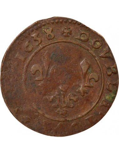 Louis XIII 1 double tournois Cuivre 1638