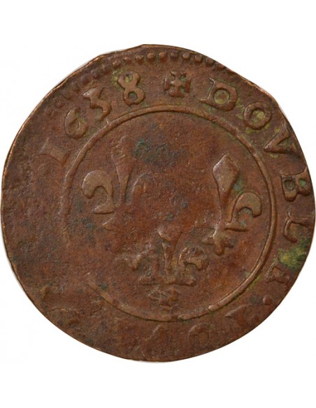 Louis XIII 1 double tournois Cuivre 1638