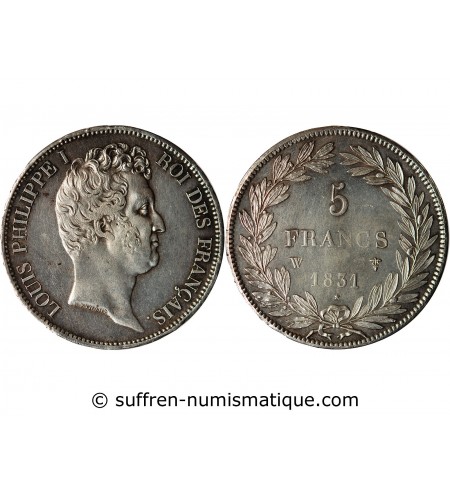 LOUIS PHILIPPE﻿ - 5 FRANCS ARGENT 1831 W LILLE  "Type Tiolier - Tr creux"