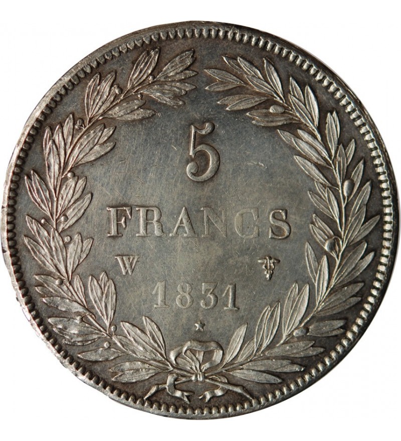 LOUIS PHILIPPE﻿ - 5 FRANCS ARGENT 1831 W LILLE  "Type Tiolier - Tr creux"
