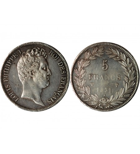 LOUIS PHILIPPE﻿ - 5 FRANCS ARGENT 1831 W LILLE  "Type Tiolier - Tr creux"