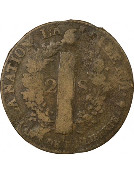Louis XVI Au Faisceau 2 sols Cuivre 1791-1793