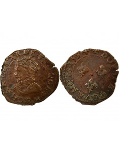 Charles X Cardinal de Bourbon Au nom de Charles X 1 double tournois Cuivre 1594 P Dijon