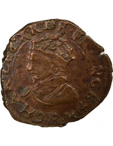 Charles X Cardinal de Bourbon Au nom de Charles X 1 double tournois Cuivre 1594 P Dijon