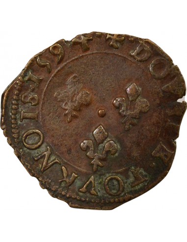 Charles X Cardinal de Bourbon Au nom de Charles X 1 double tournois Cuivre 1594 P Dijon