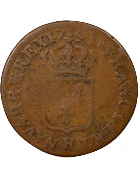 Louis XVI A l'Ecu 1 sol Cuivre 1791 R Orléans