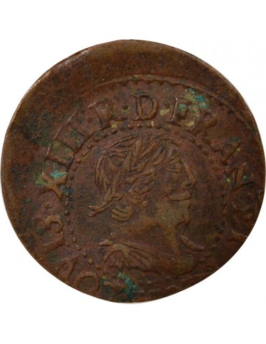 Louis XIII Type 16 1 double tournois Cuivre 1639 H La Rochelle