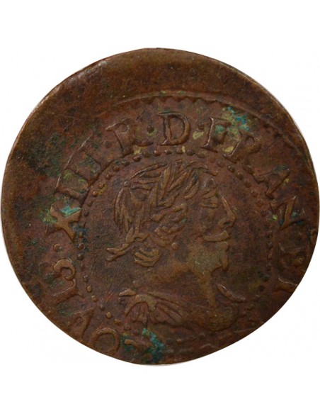 Louis XIII Type 16 1 double tournois Cuivre 1639 H La Rochelle