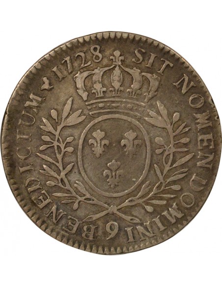 Louis XV Aux Rameaux d'Olivier 1/2 écu Argent 1728 9 Rennes