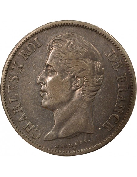 Charles X Tranche en Creux 5 francs Argent 1829 Q Perpignan