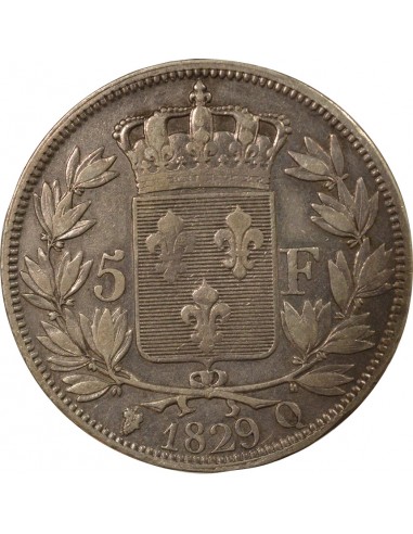 Charles X Tranche en Creux 5 francs Argent 1829 Q Perpignan