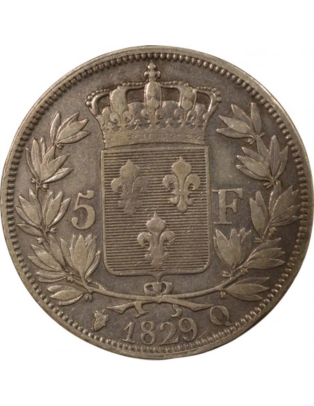 Charles X Tranche en Creux 5 francs Argent 1829 Q Perpignan