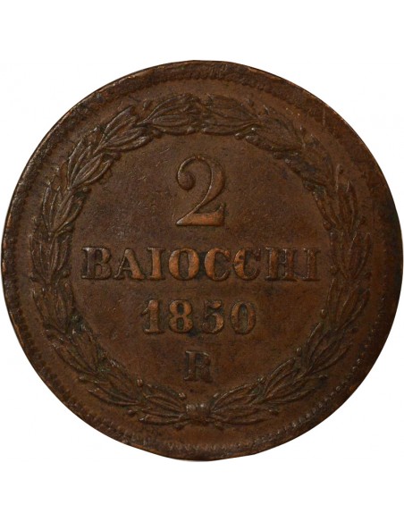 Etat Pontifical Pie IX 2 baiocchi Cuivre 1850 R Rome