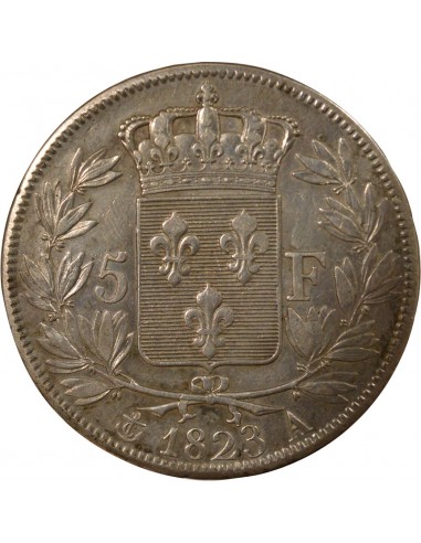 Louis XVIII Tête nue 5 francs Argent 1823 A - Paris