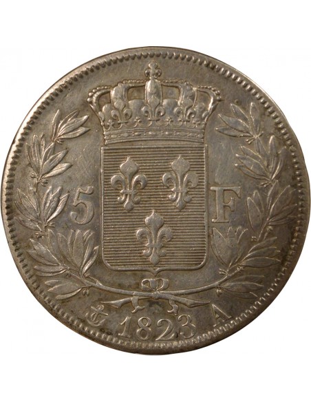 Louis XVIII Tête nue 5 francs Argent 1823 A - Paris