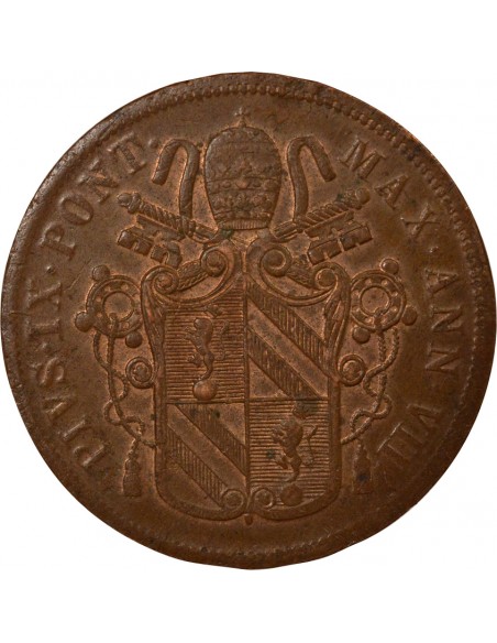 Etat Pontifical Pie IX 5 baiocchi Cuivre 1852 R Rome