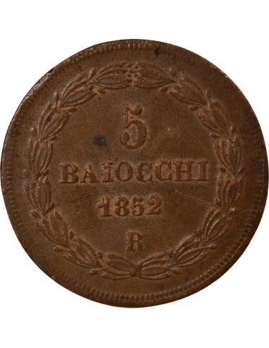 Etat Pontifical Pie IX 5 baiocchi Cuivre 1852 R Rome