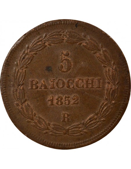 Etat Pontifical Pie IX 5 baiocchi Cuivre 1852 R Rome