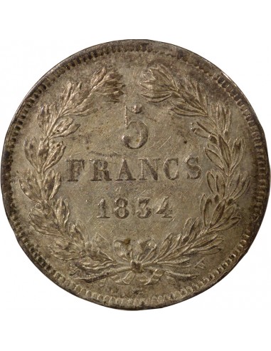 Louis-Philippe Ier Tranche en Reilef 5 francs Argent 1834 W Lille