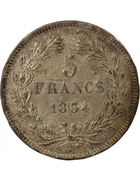 Louis-Philippe Ier Tranche en Reilef 5 francs Argent 1834 W Lille