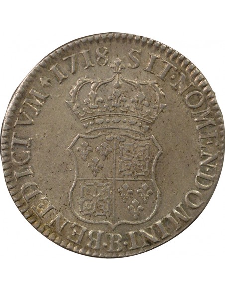 Louis XV De Navarre 1 écu Argent 1718 B Rouen