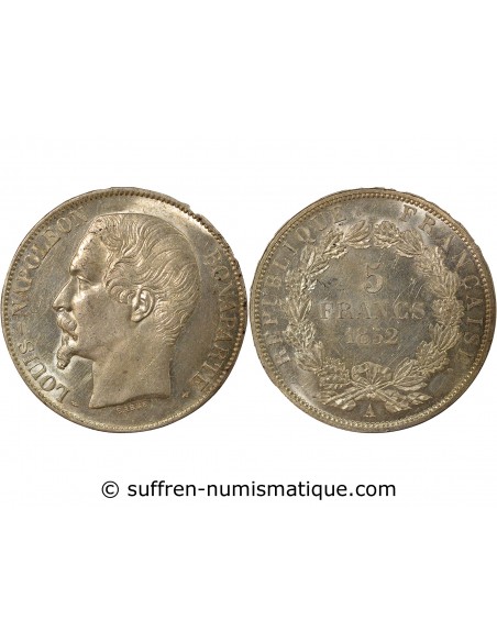 Bonaparte Charles Louis Napoléon (Napoléon III) Tête nue 5 francs Argent 1852 A - Paris