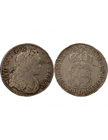 Louis XV De Navarre 1 écu Argent 1718 D Lyon