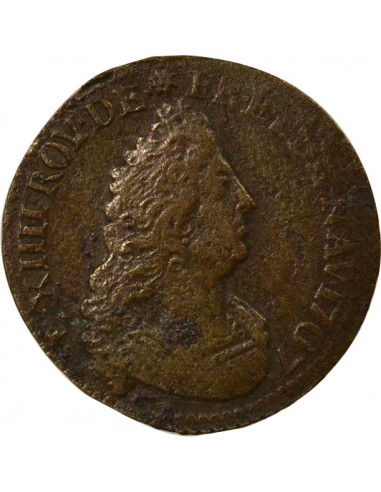 Louis XIV Au Buste âgé 1 liard Cuivre 1707 W Lille