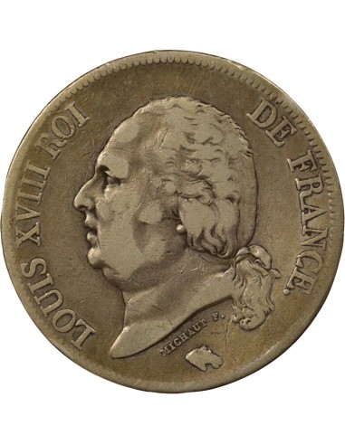 Louis XVIII Tête nue 5 francs Argent 1821 A - Paris
