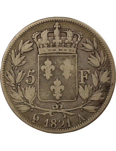 Louis XVIII Tête nue 5 francs Argent 1821 A - Paris