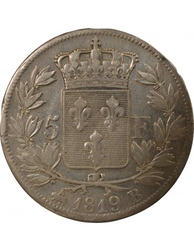 Louis XVIII Tête nue 5 francs Argent 1819 B Rouen